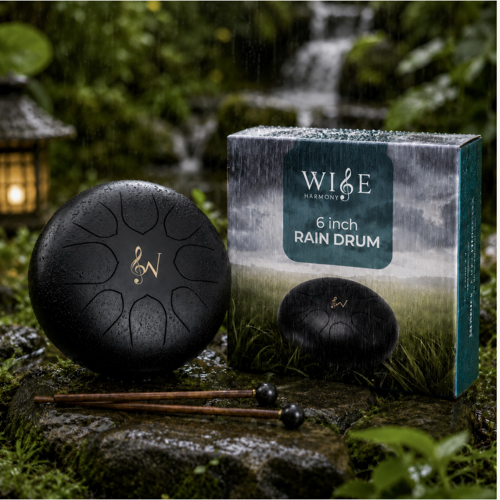 Wise Harmony Garden Rain Drum 6"–Black or Blue  Steel Tongue Drum