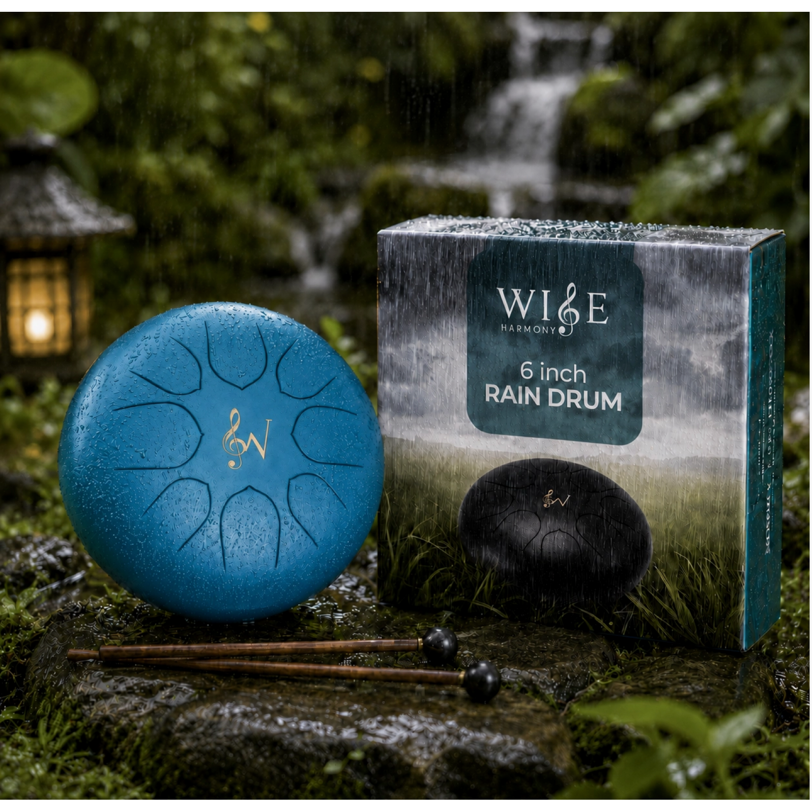 Wise Harmony Garden Rain Drum 6"–Black or Blue  Steel Tongue Drum