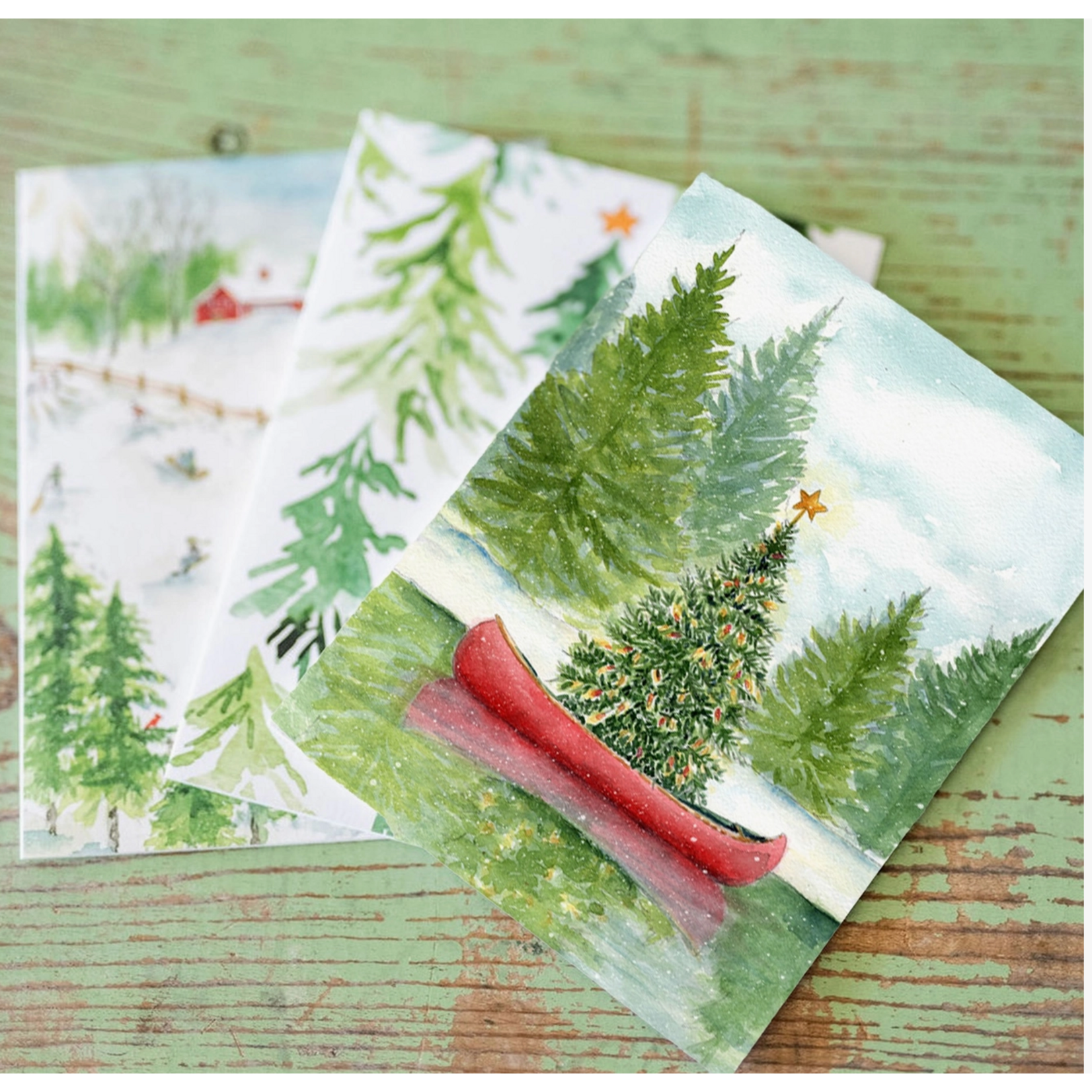 Melissa Hyatt Canoe Christmas — Boxed Set of 6 — Holiday Cards Coastal