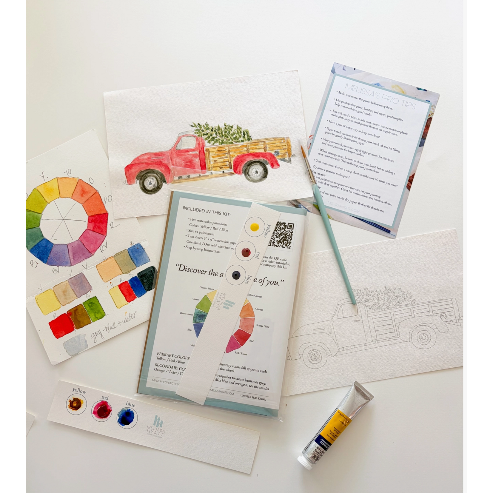 Melissa Hyatt Watercolor Art Kit - Holiday Truck Red Christmas Truck