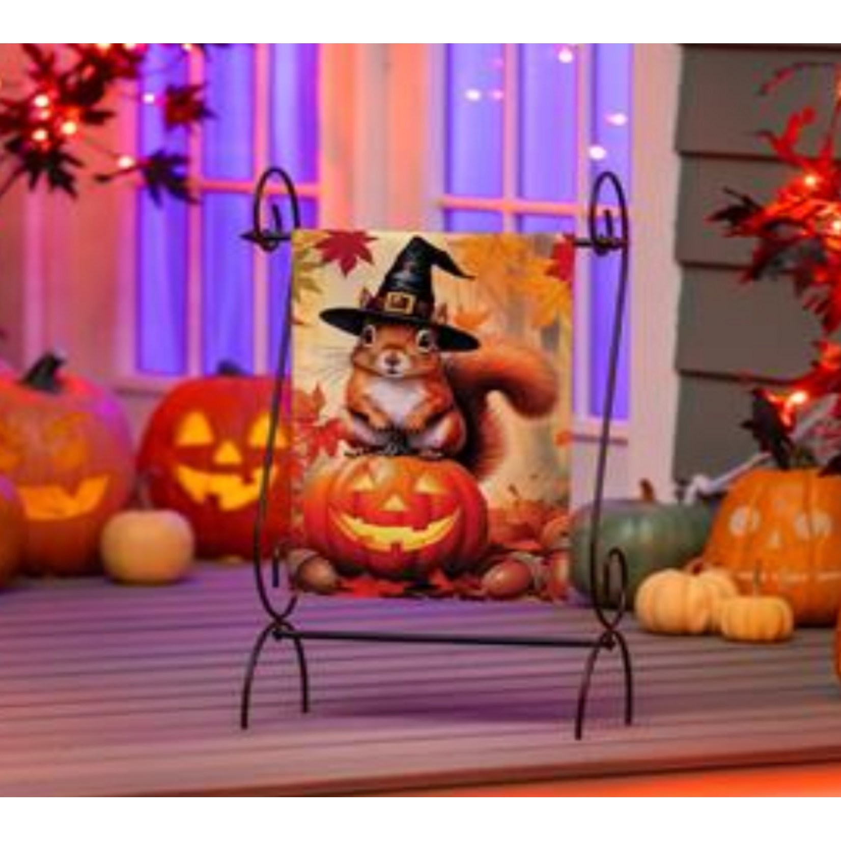 Halloween Squirrel Grove Burlap Flag Garden