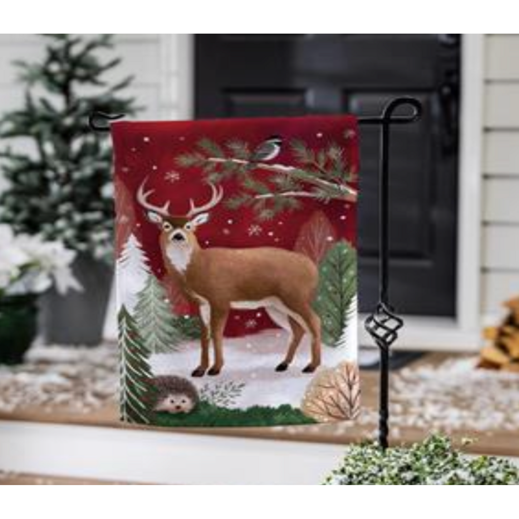Reindeer Burlap Garden Flag