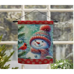 Snowman With Cardinal Friend Suede Garden Flag