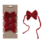 Creative Co-op Cotton Velvet Bow Napkin Ties, Red, Set of 4 on Card