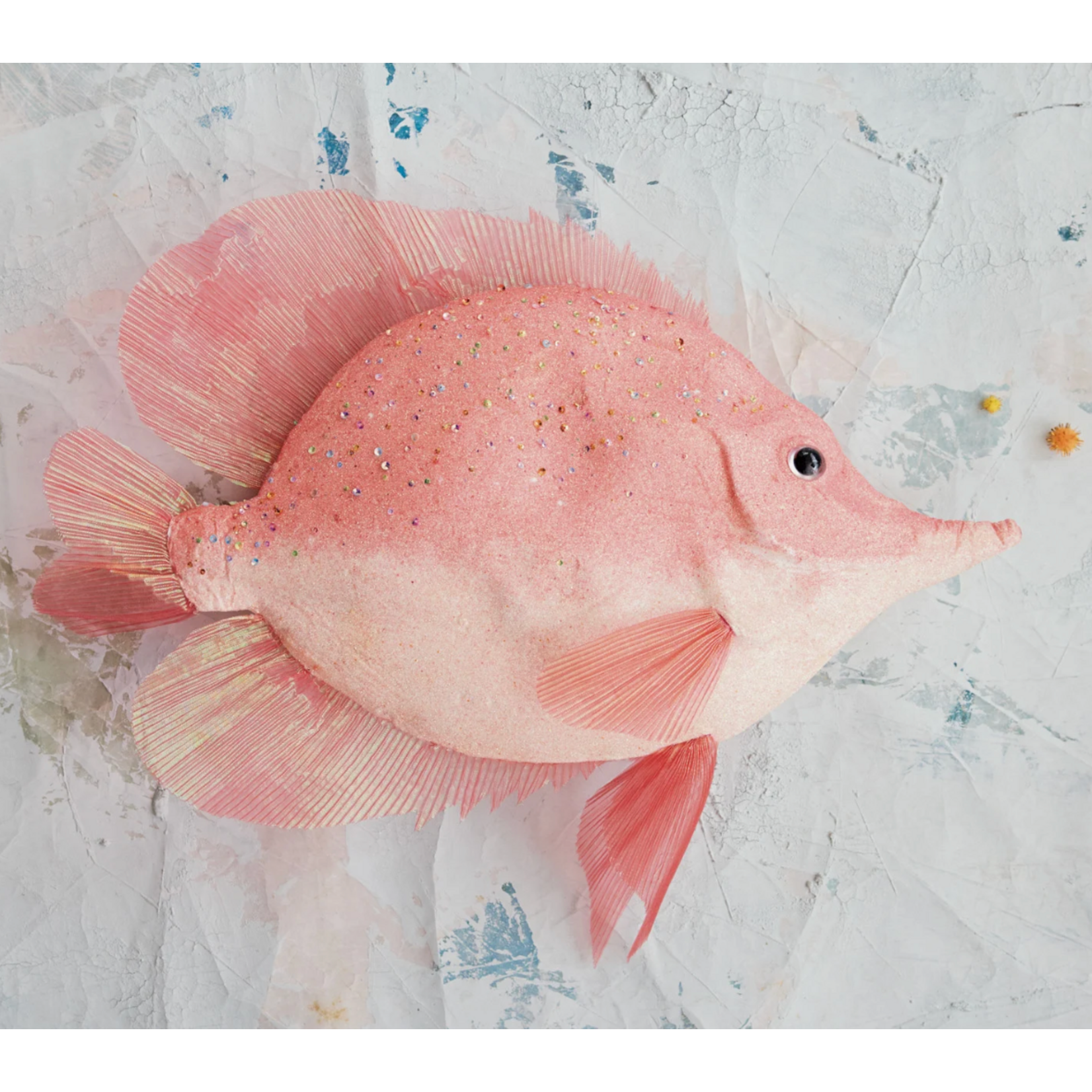 Creative Co-op Fish Ornament with Glitter, Sequins & Beads, Pink & White