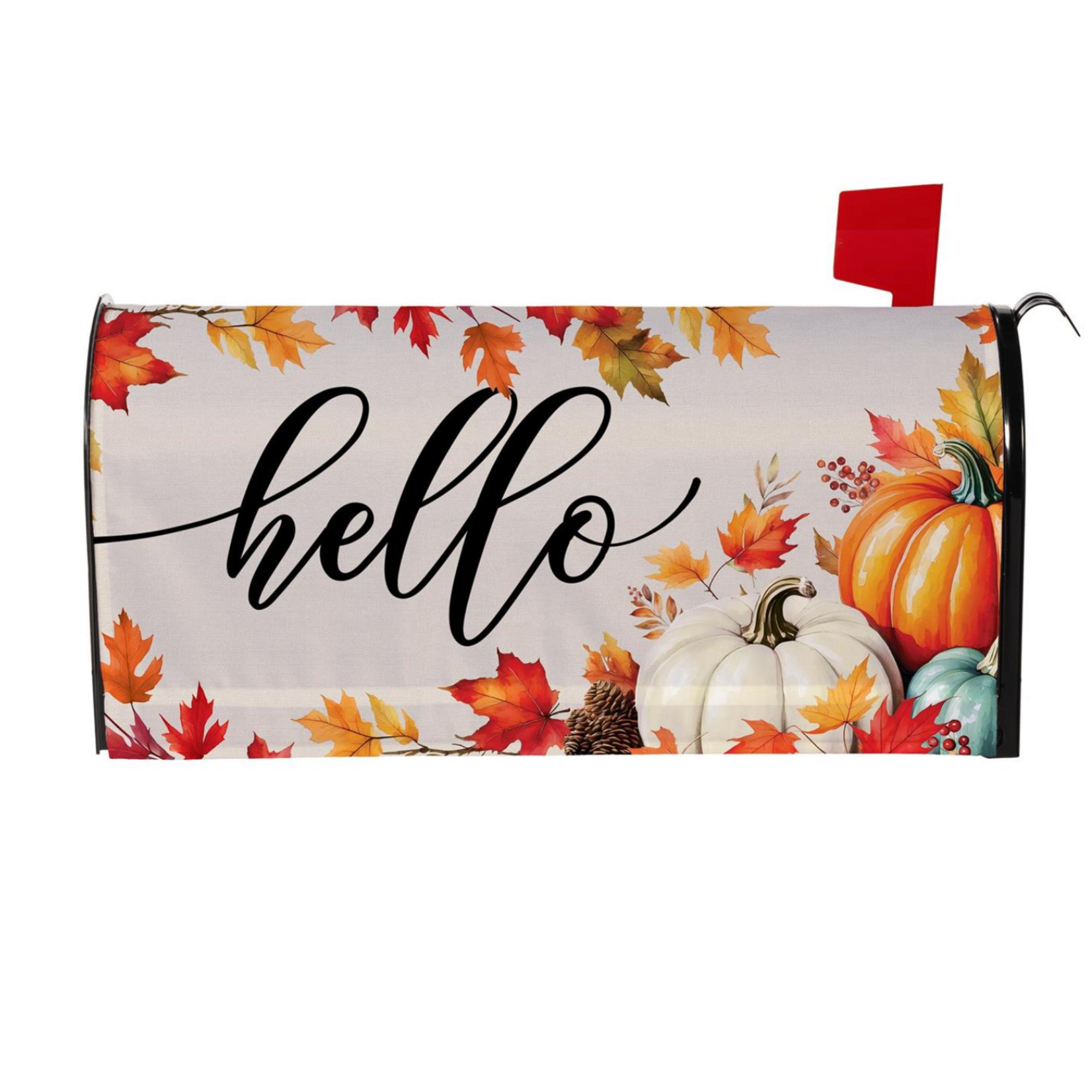 Hello Fall Pumpkin & Leaves Mailbox Cover