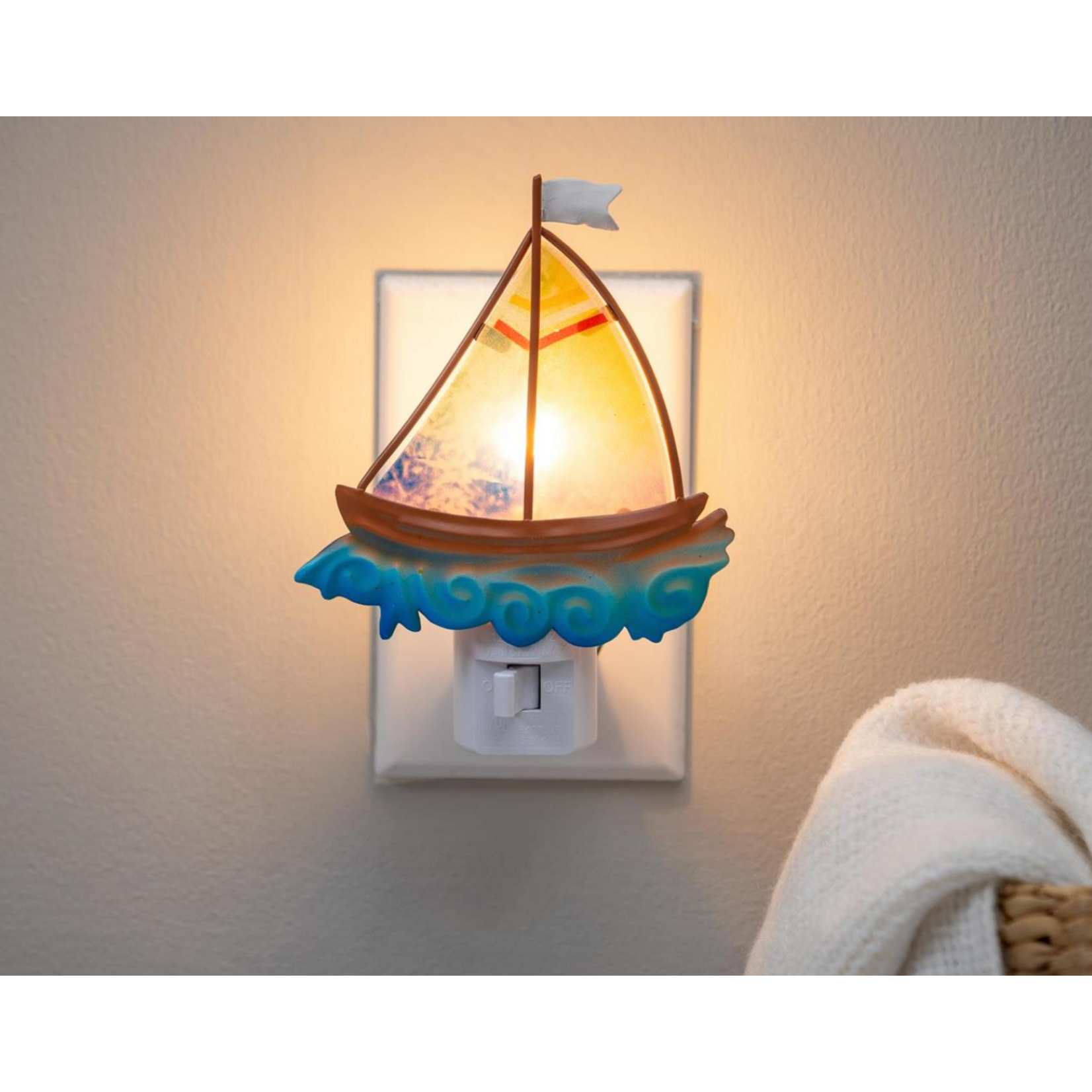 Seaside Retreat Nightlight Glass and Metal Sail Boat, 5.25"H