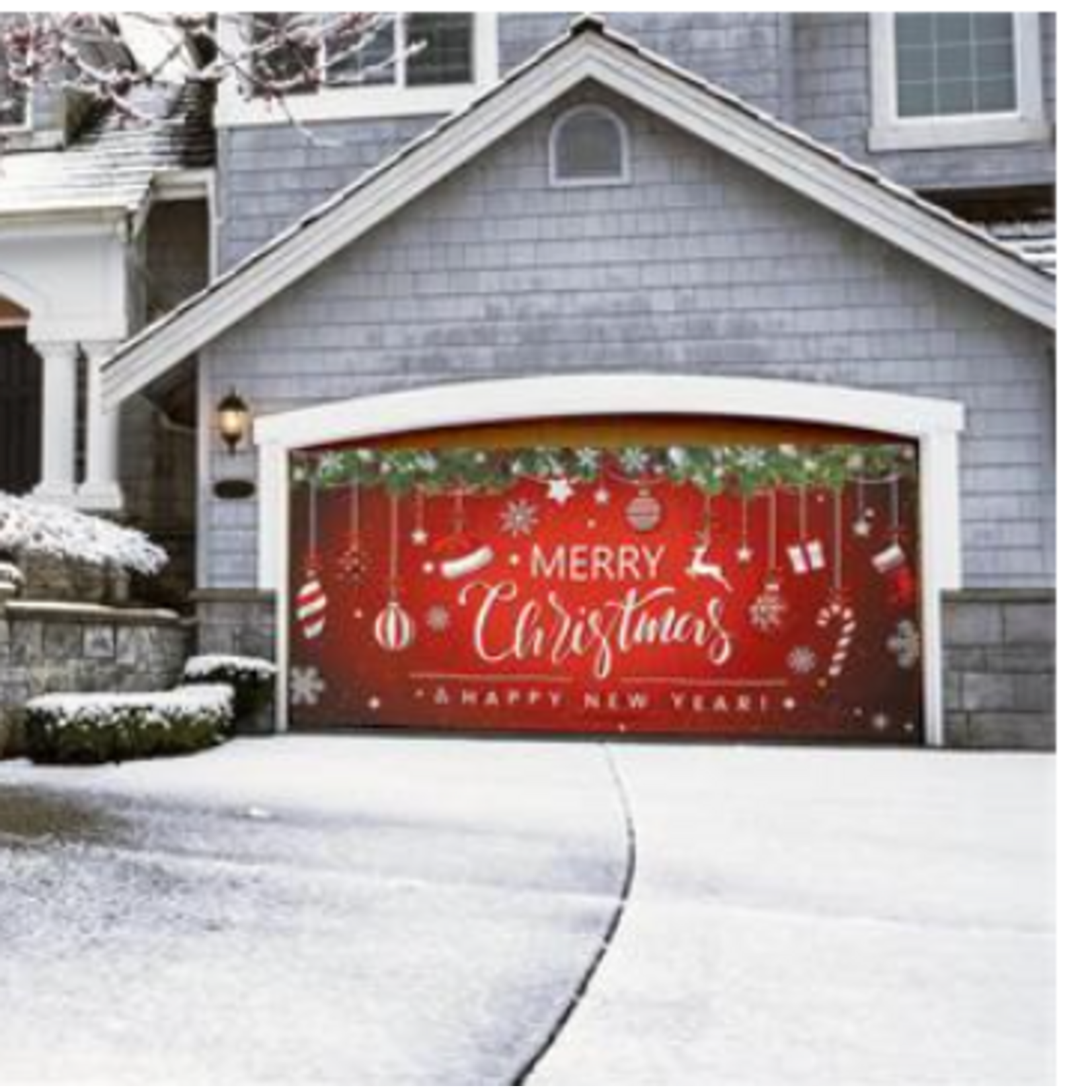 Merry Christmas & Happy New Year Double Garage Door Cover