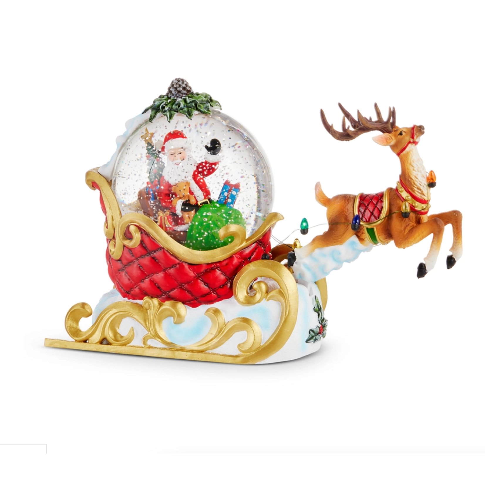 Raz Imports Animated Santa And Reindeer Lighted Water Globe 12"