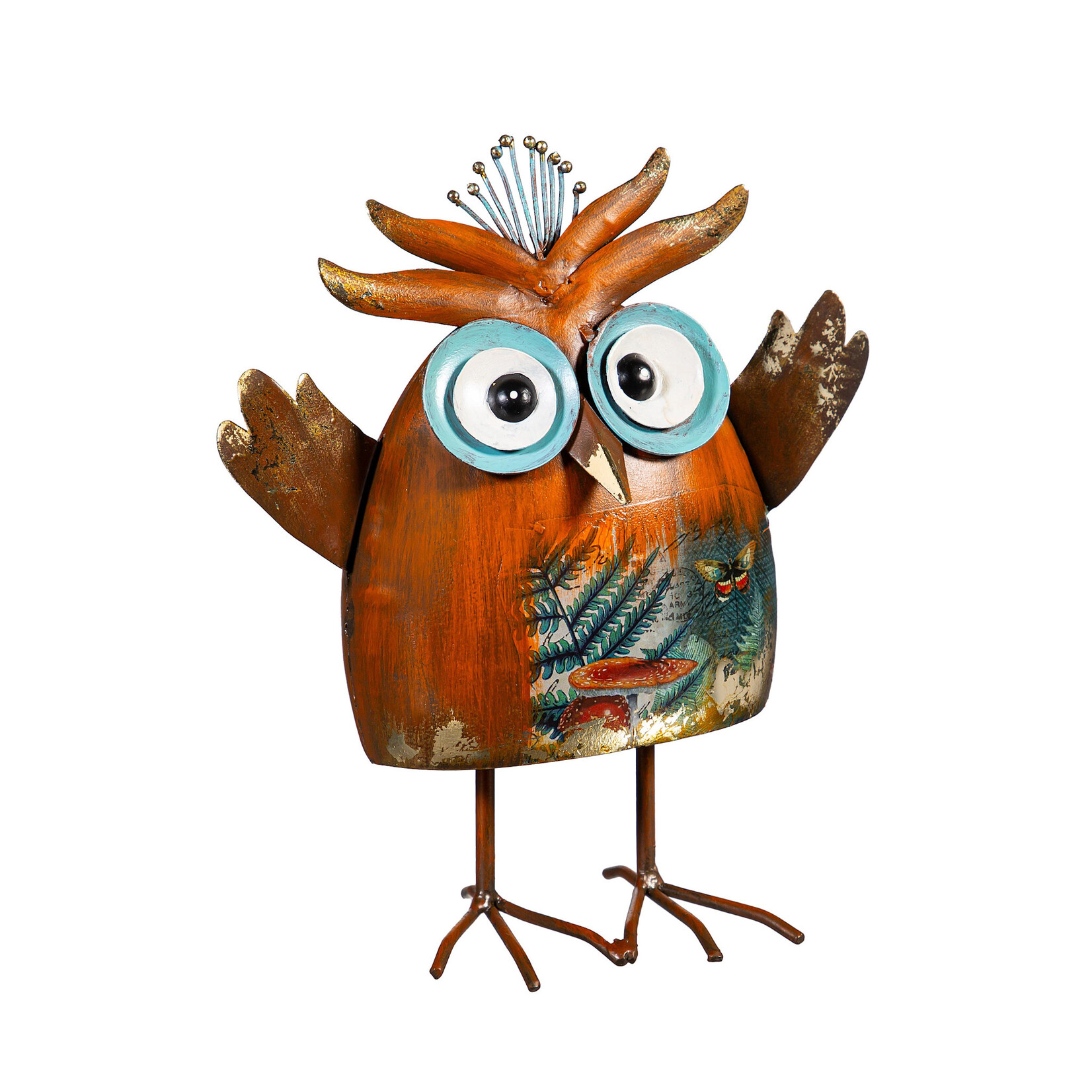 Metal Mini Owls Statue Orange