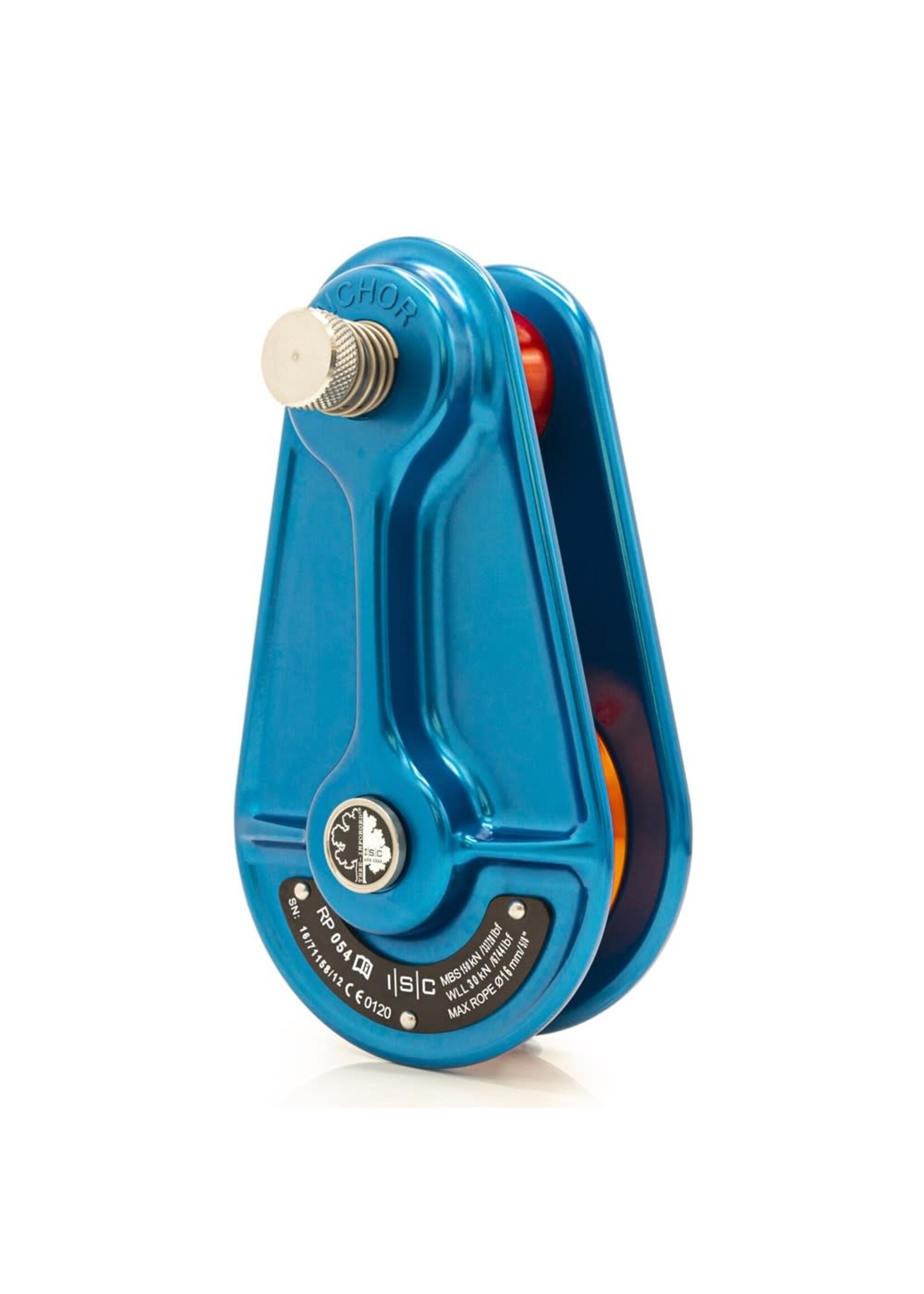 ISC Medium Rigging Pulley for up to 16mm Rope - 150kN - Blue with Orange Wheel