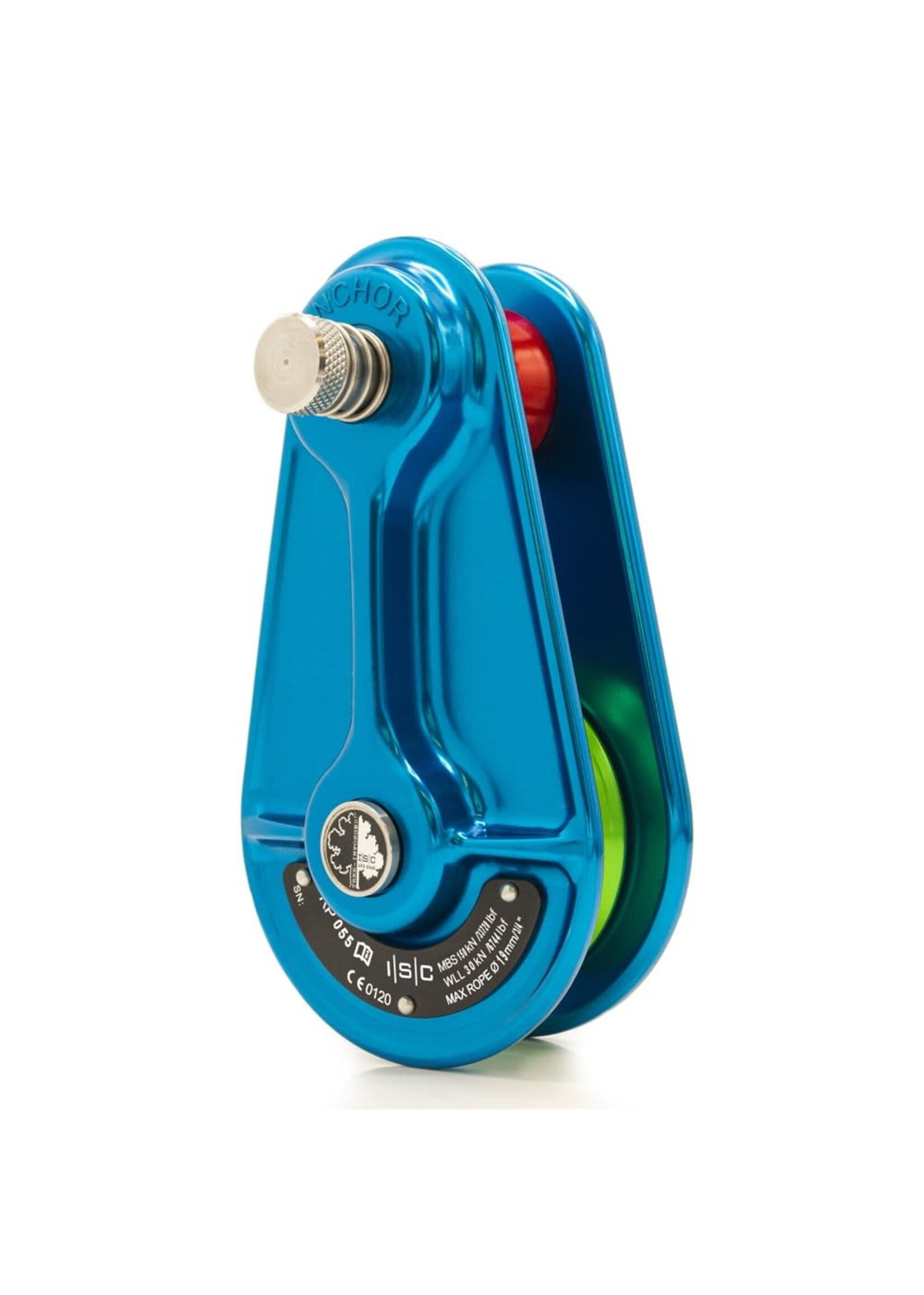 ISC Medium Rigging Pulley for up to 20mm Rope - 150kN - Blue with Green Wheel