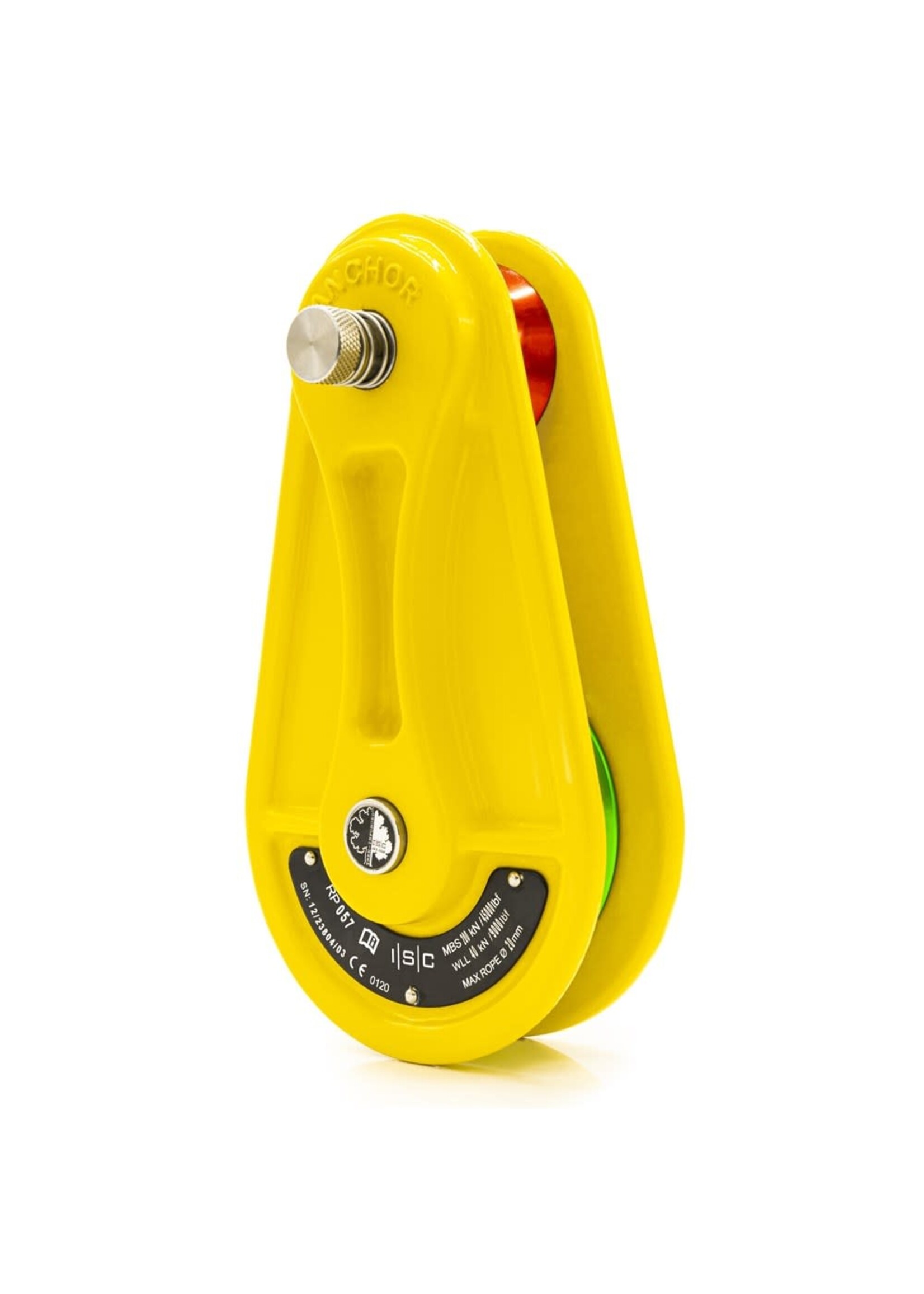 ISC Large Rigging Pulley for up to 20mm Rope - 200kN - Yellow with Green Wheel