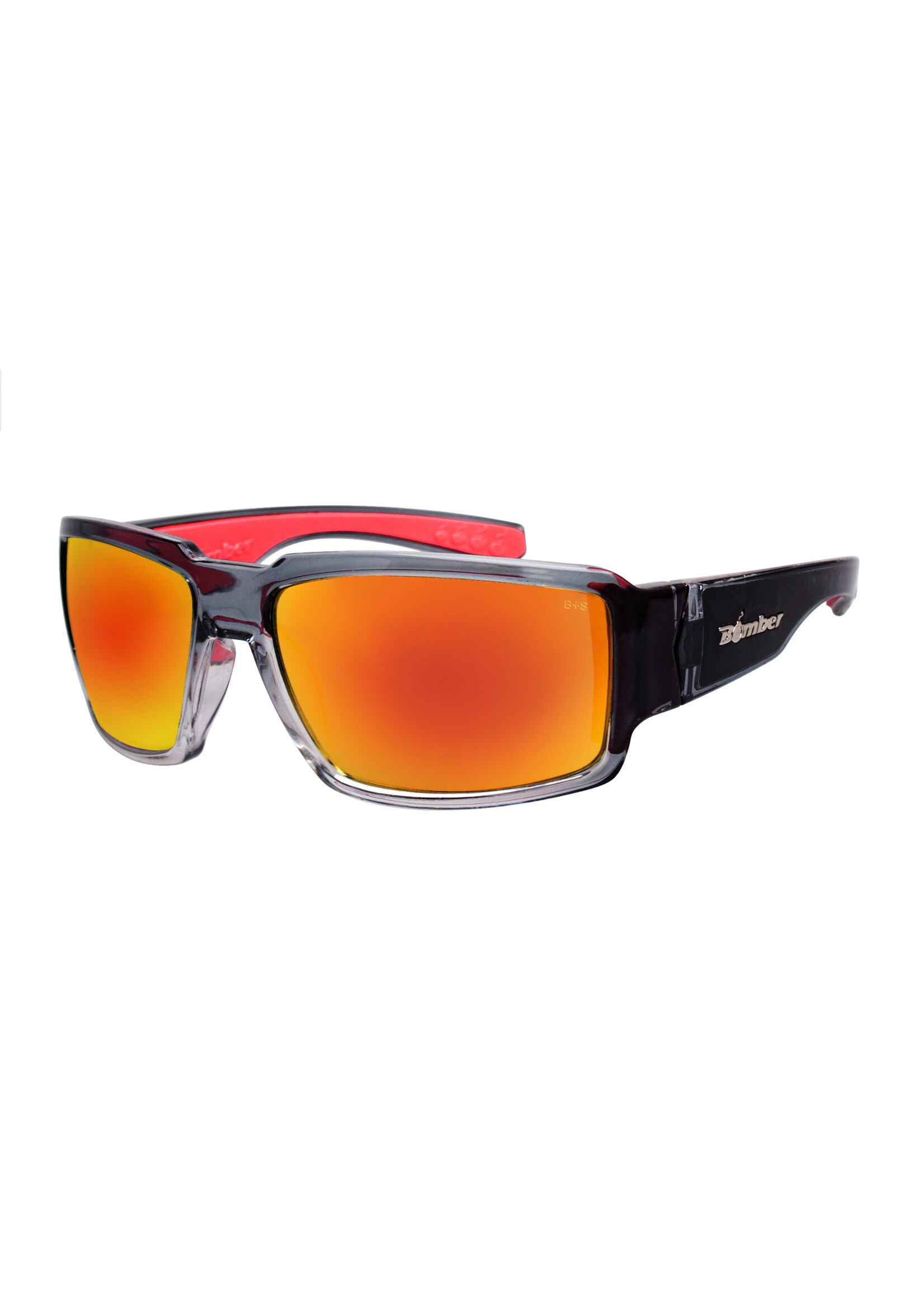 Bomber Eyewear BOOGIEBOMB 2TN CRYSTAL SMK FRM / RED MIRROR PC SAFETY LENS / RED FOAM