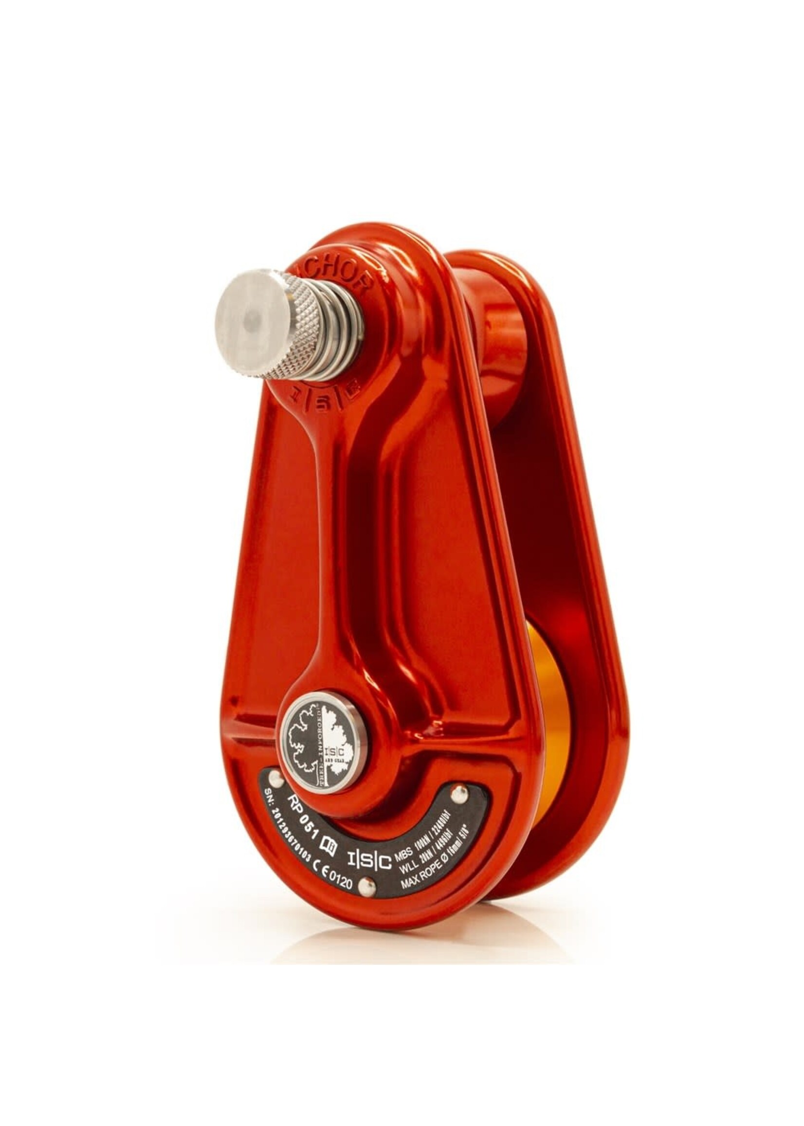 ISC Small Rigging Pulley for up to 16mm Rope - 100kN - Red with Orange Wheel