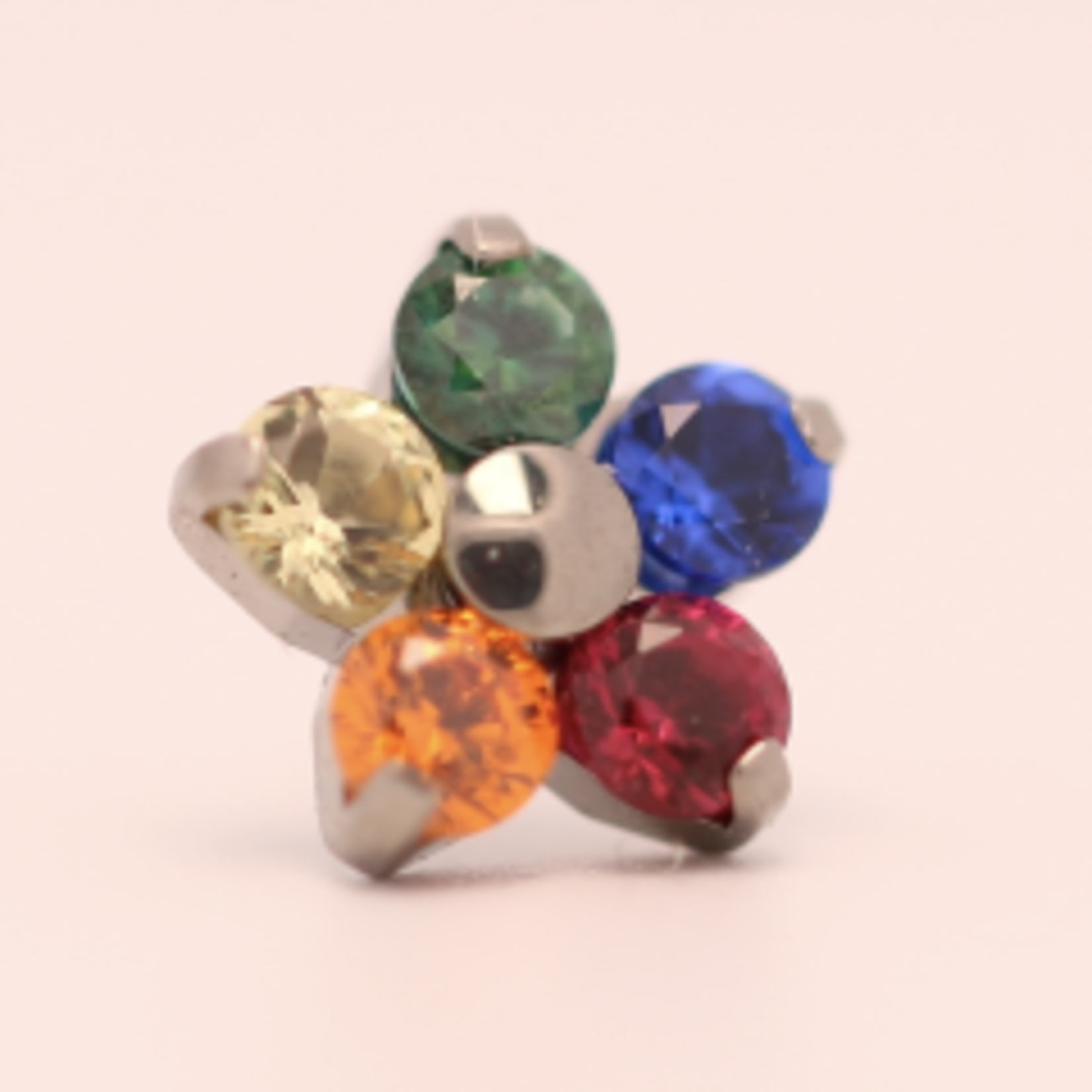 Neometal 18g prong set threadless end flower 5x2mm rainbow