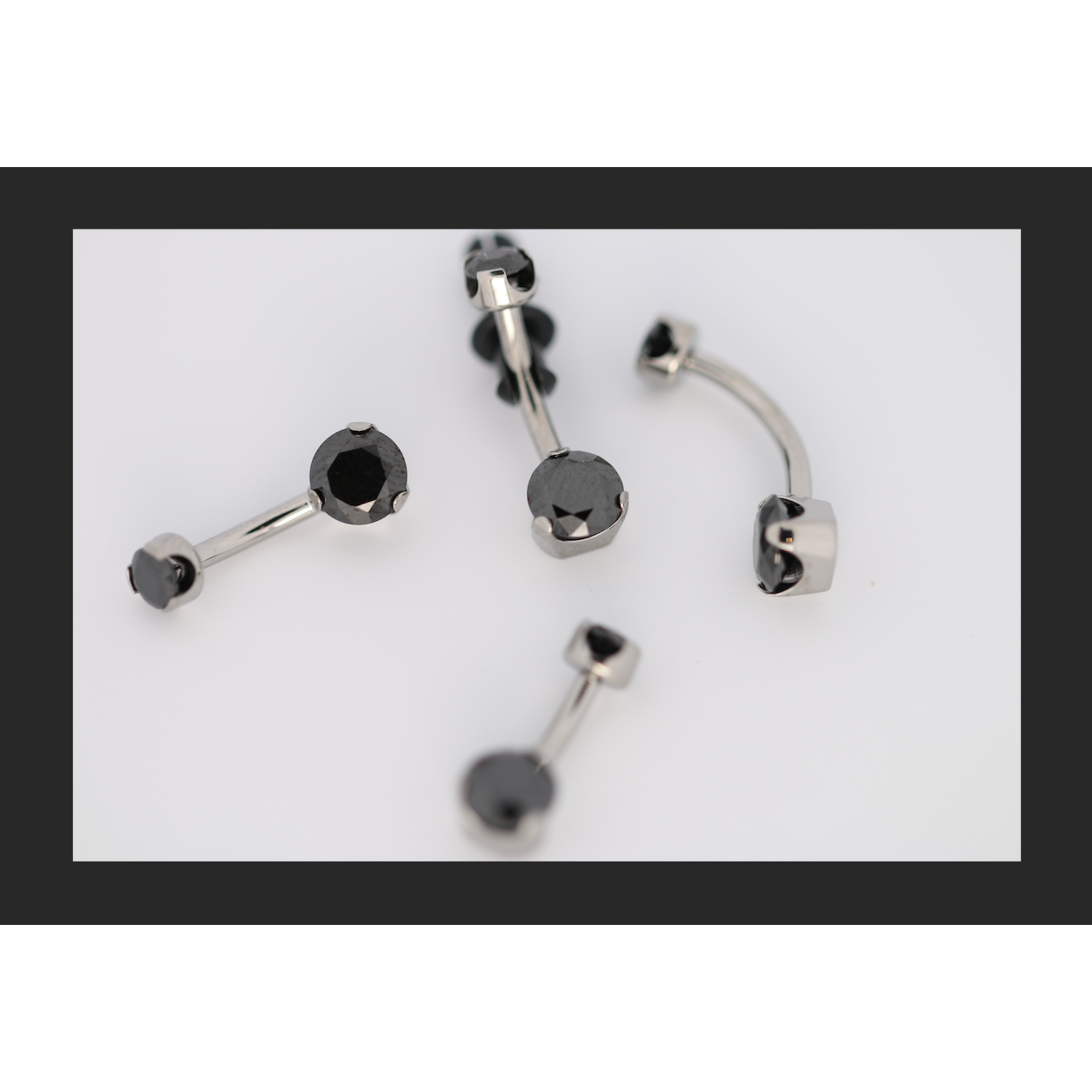 Anatometal 14g 3/8 brilliant cut round black prong set navel curve
