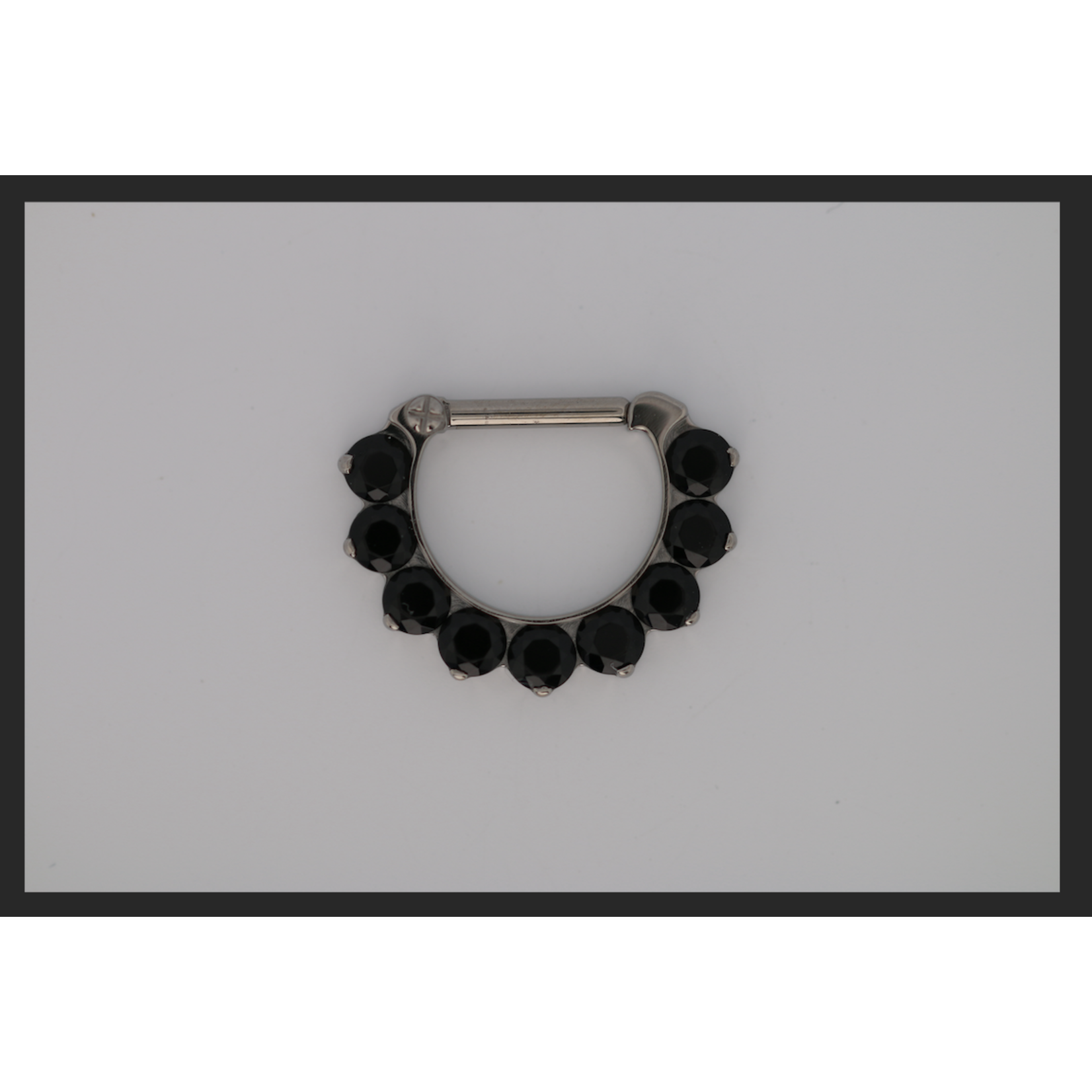 IS Body jewelry 16g 5/16 x 5/16 Odyssey Titanium prong set faceted 9 gem septum clicker Black cz