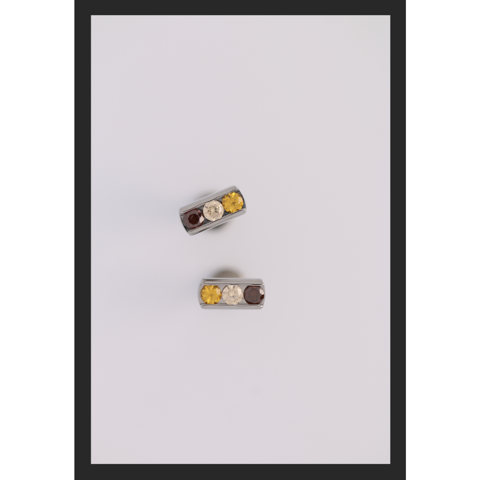 IS Body jewelry 18g channel set threadless faceted gem end with (3) 2mm gems-MIXED-Fancy Brown CZ/Fancy Champagne CZ/Sunrise Yellow Ceramic CZ