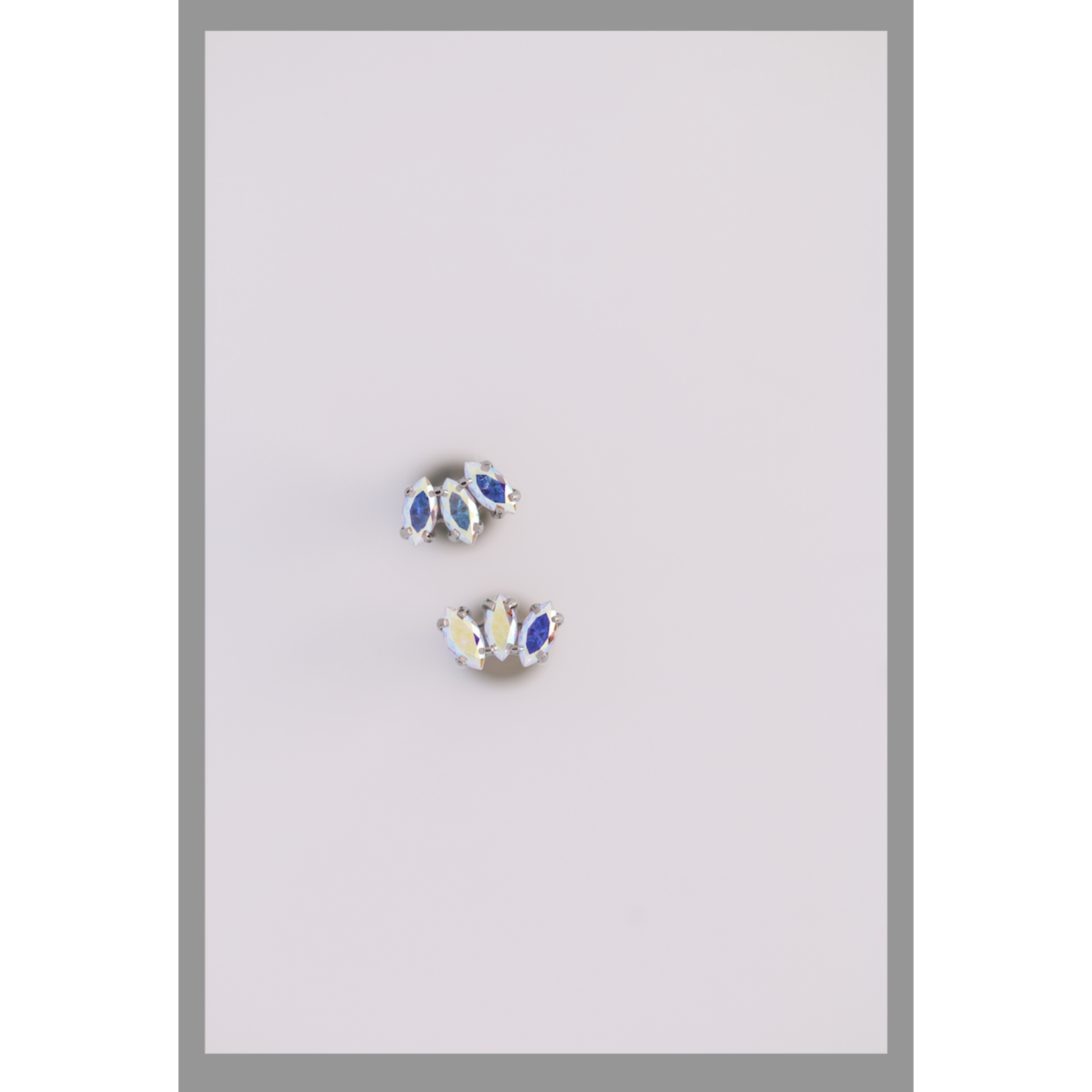 IS Body jewelry 18g prong set threadless marquise fan #2 faceted gem end with (3) 1.5mm gems-Aurora Borealis CZ