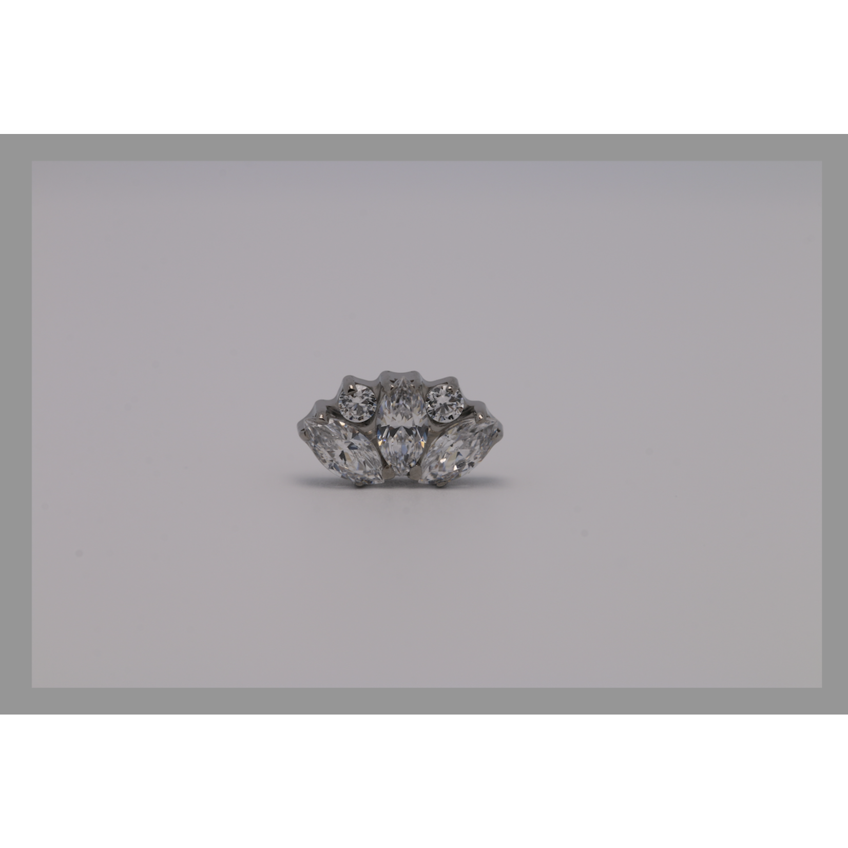 IS Body jewelry 18g threadless Eden marquise fan #10 faceted gem end with (3) 4mmx2mm gems and (2) 1.5mm gems white CZ