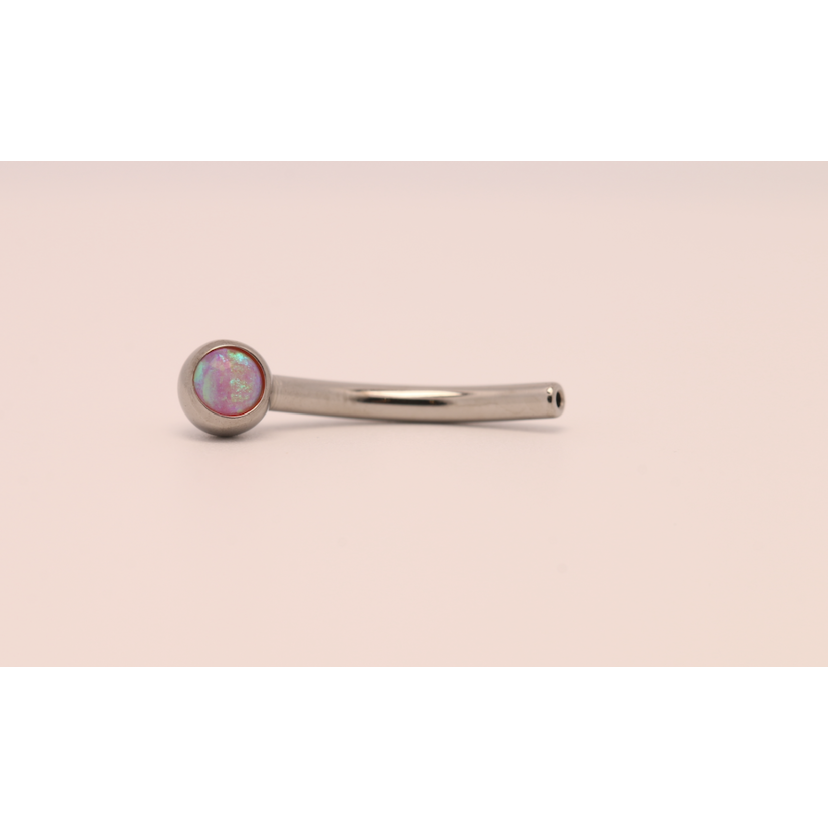 Neometal 16g 3/8 side gem curved barbell shaft bubble gum opal cabochon