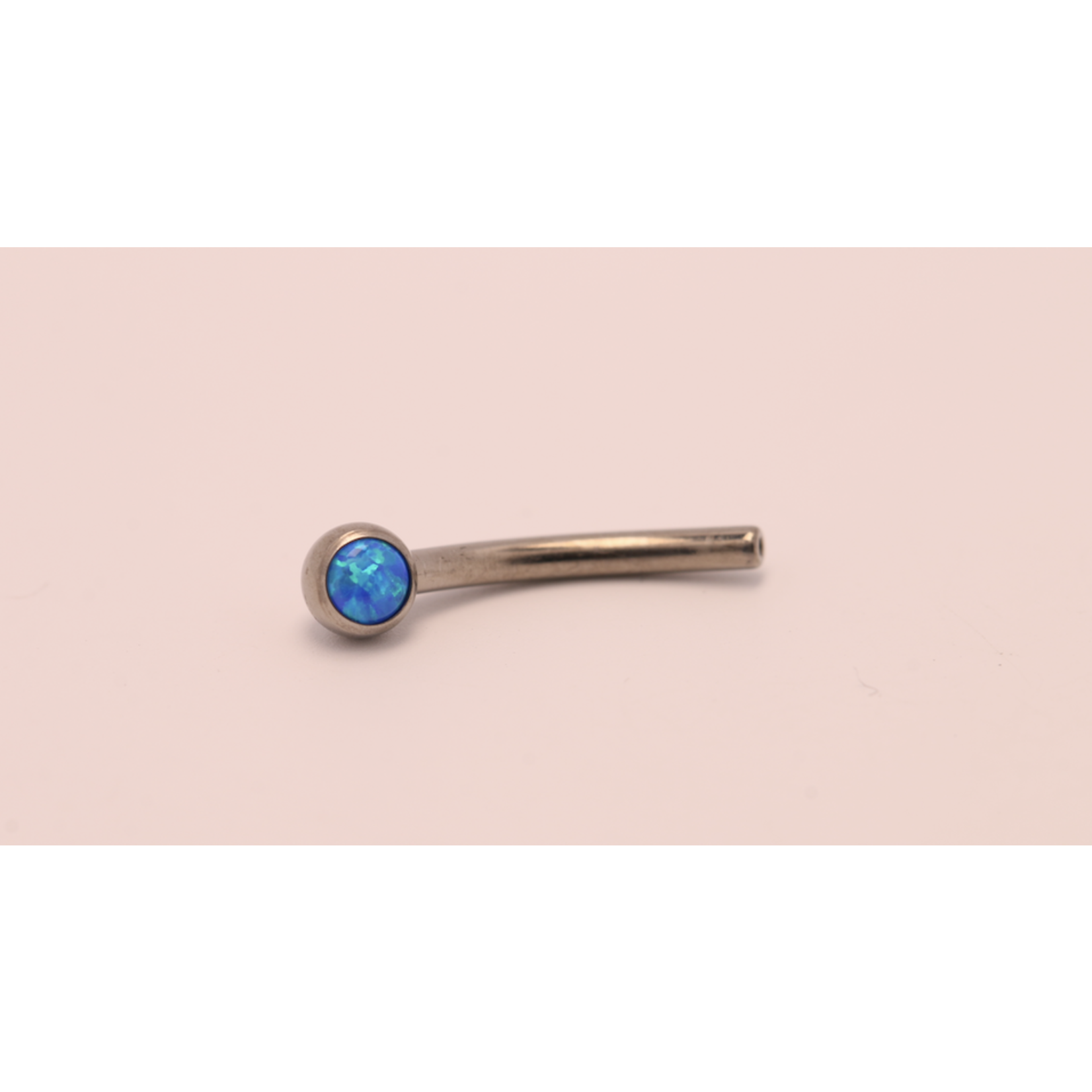 Neometal 16g 3/8 side gem curved barbell shaft capri blue opal cabochon