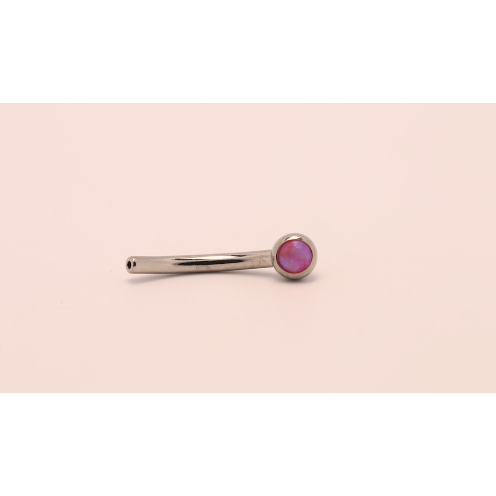 Neometal 16g 3/8 side gem curved barbell shaft pink opal cabochon