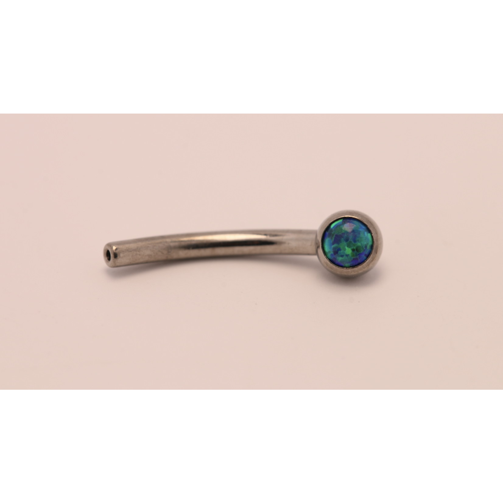 Neometal 16g 3/8 side gem curved barbell shaft peacock opal cabochon