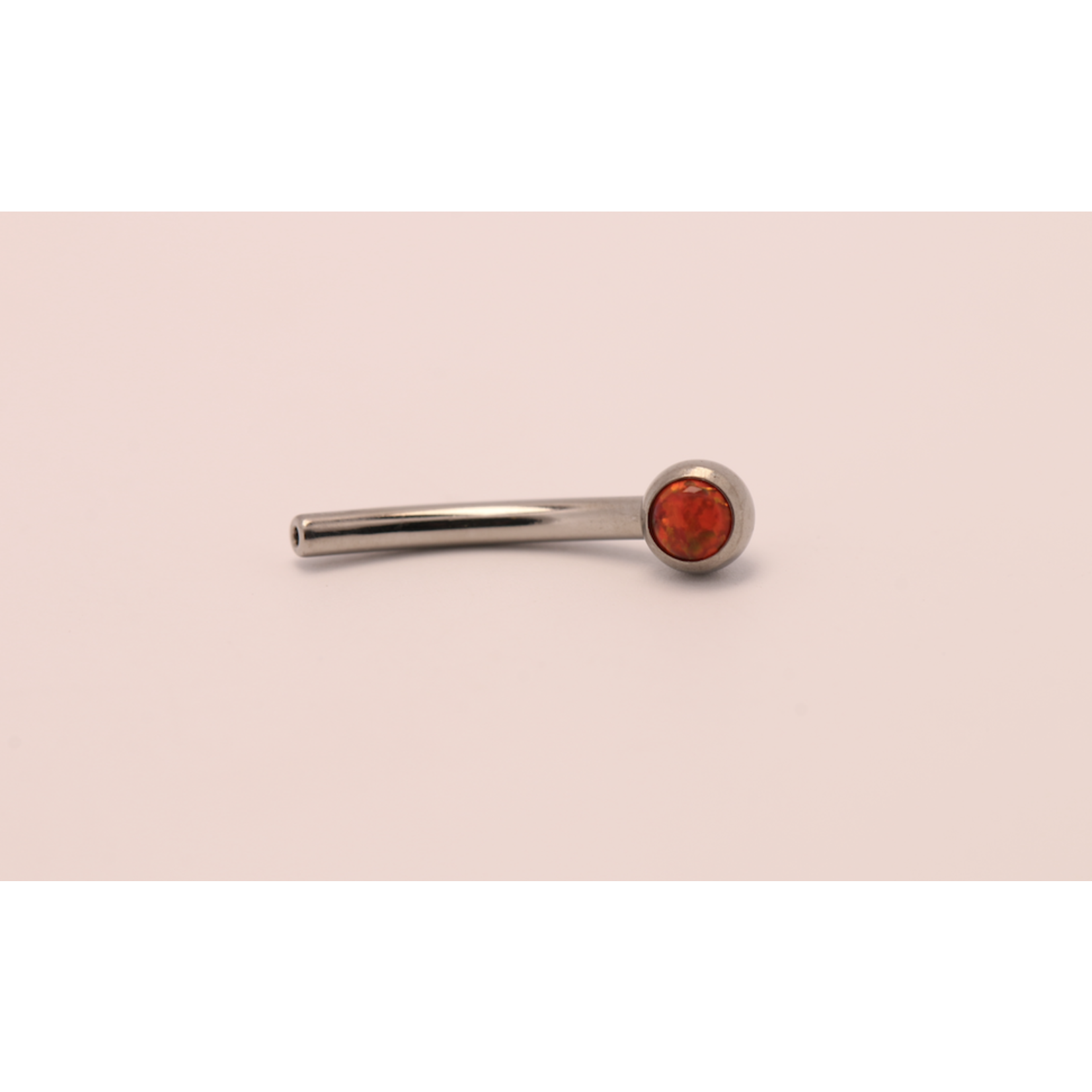 Neometal 16g 3/8 side gem curved barbell shaft red opal cabochon