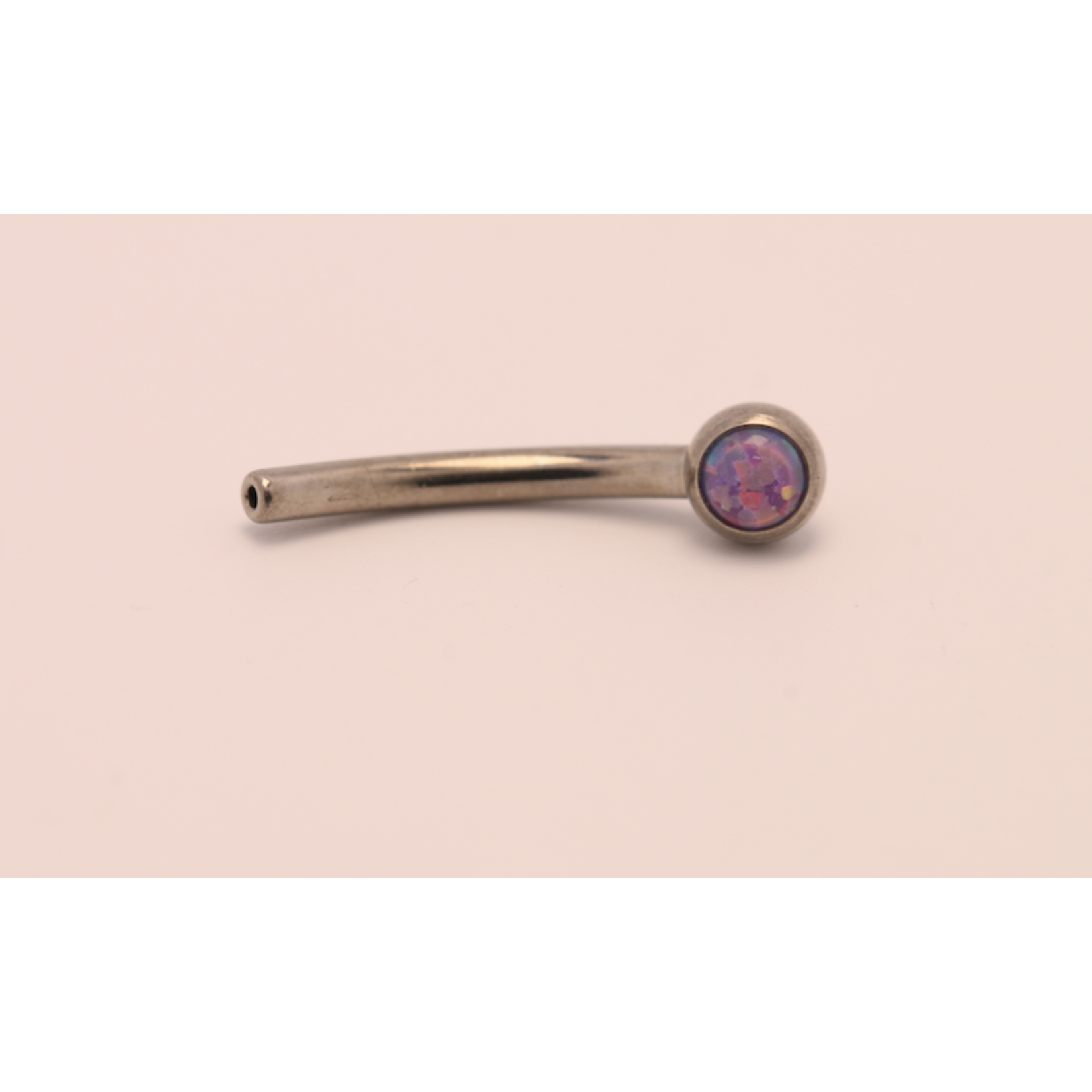 Neometal 16g 3/8 side gem curved barbell shaft lavender opal cabochon