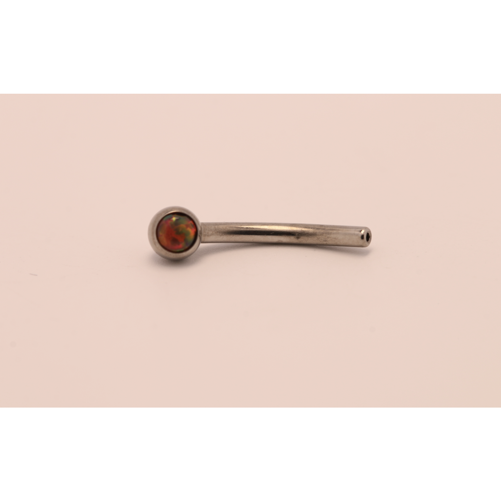 Neometal 16g 3/8 side gem curved barbell shaft fire opal cabochon