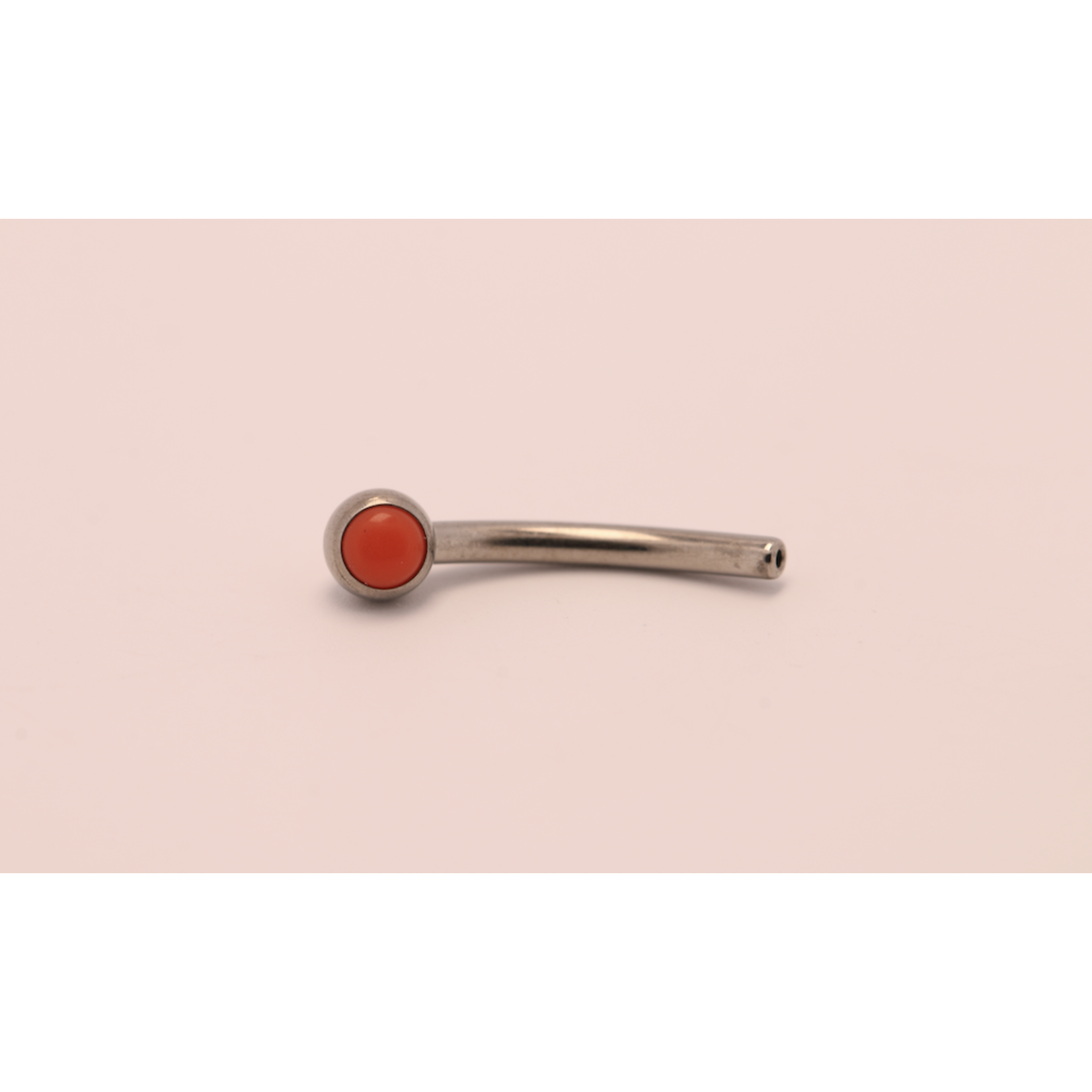 Neometal 16g 3/8 side gem curved barbell shaft salmon coral cabochon