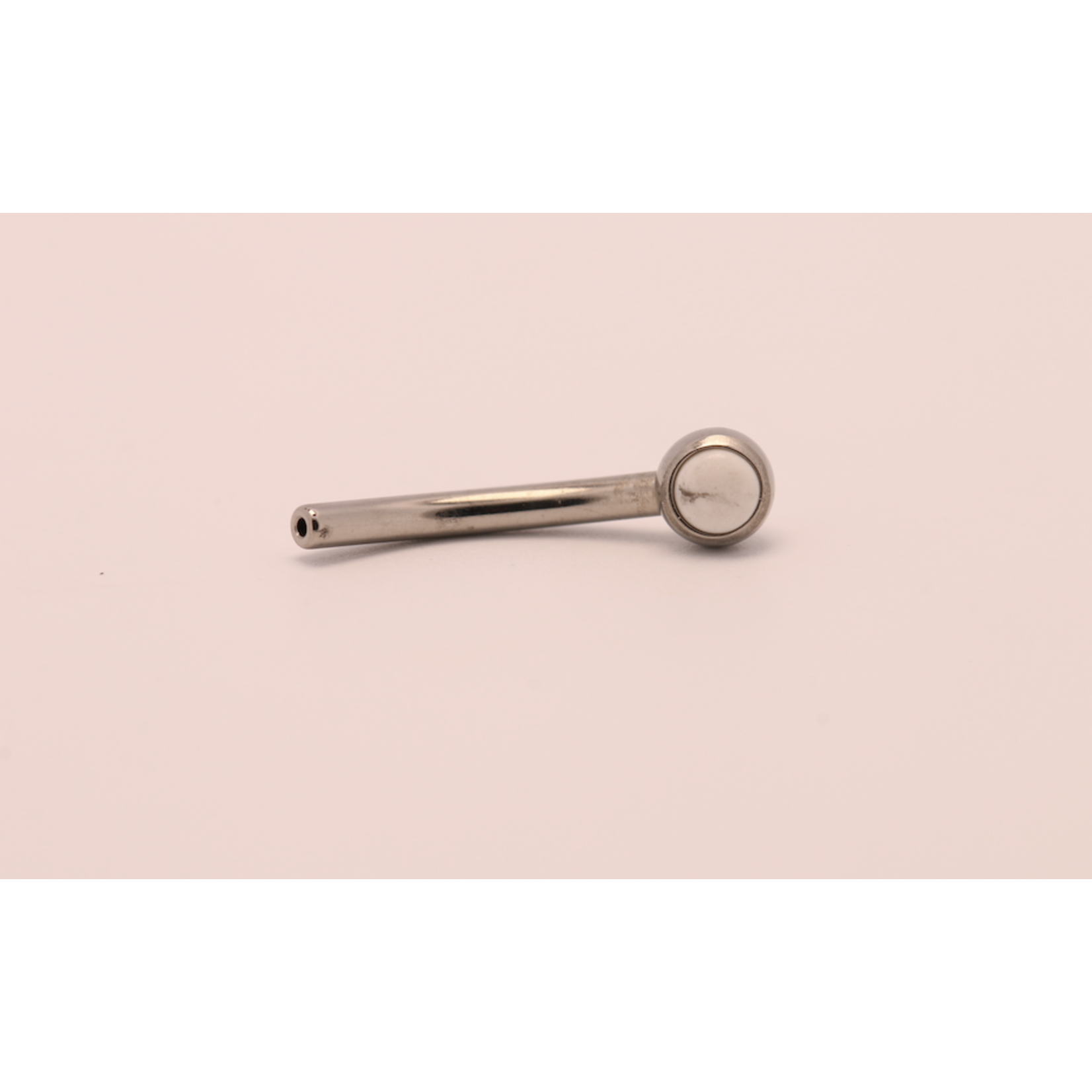 Neometal 16g 3/8 side gem curved barbell shaft white coral cabochon