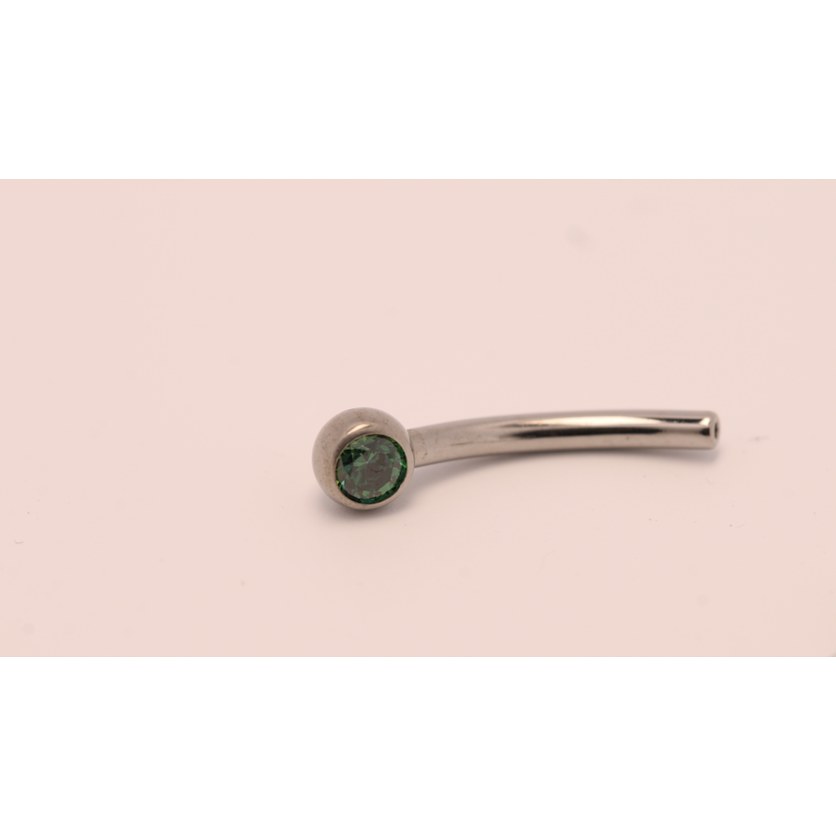 Neometal 16g 3/8 side gem curved barbell shaft green cz