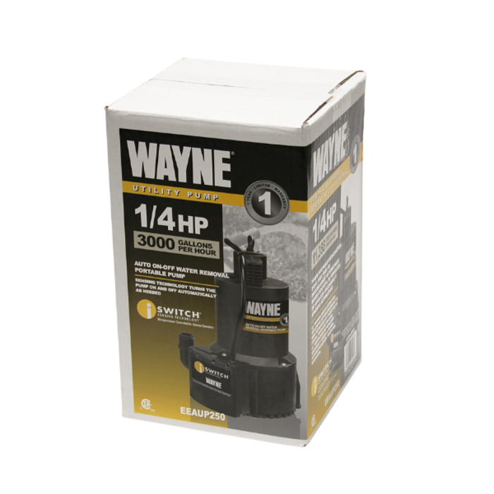 WAYNE IND4200 ON/OFF AUTO REMOVAL PUMP 1/4HP SUBMERSIBLE MULTI PURPOSE PUMP #EEAUP250 WAYNE