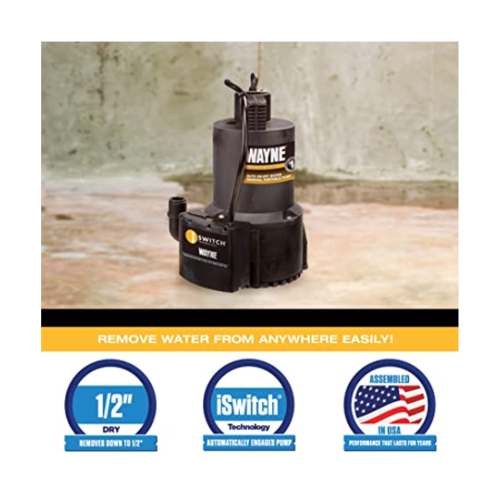 WAYNE IND4200 ON/OFF AUTO REMOVAL PUMP 1/4HP SUBMERSIBLE MULTI PURPOSE PUMP #EEAUP250 WAYNE