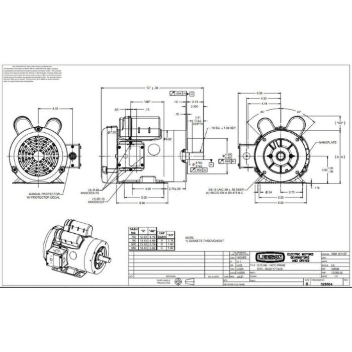 LEESON IND5217 MOTOR/LESSON 3HP 3450RPM 110/220 VOLTS 116705---WNR