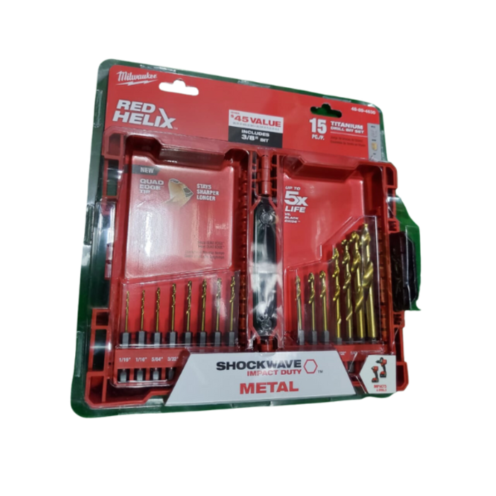 MILWAUKEE HAR9274 SHOCKWAVE TITANIUN DRILL BIT SET 15PC - 54652