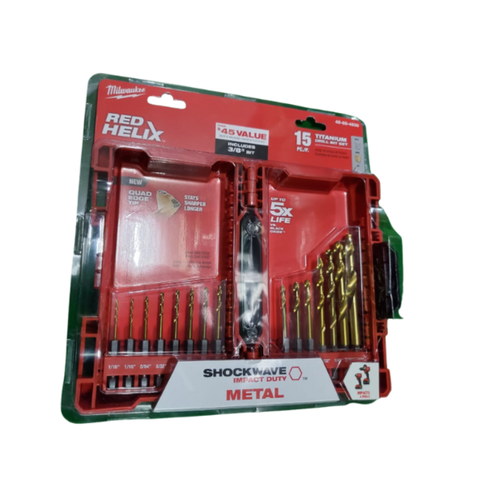 MILWAUKEE HAR9274 SHOCKWAVE TITANIUN DRILL BIT SET 15PC - 54652
