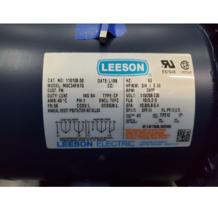 LEESON IND5443 MOTOR/LESSON 3/4HP 3450RPM