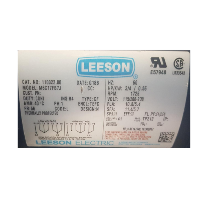 LEESON IND5447 MOTOR/ELEC 3/4HP 1725RPM--WNR