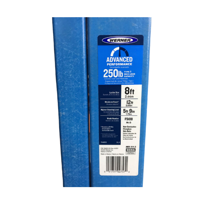 WERNER HAR9234 WERNER 8' FIBERGLASS LADDER FS108 250LB