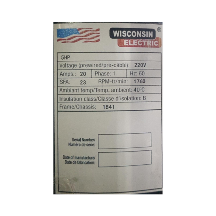 BETA STAR IND5632 MOTOR/ELECTRIC 5HP,1750RPM,220V, 60HZ BETASTAR-D/S