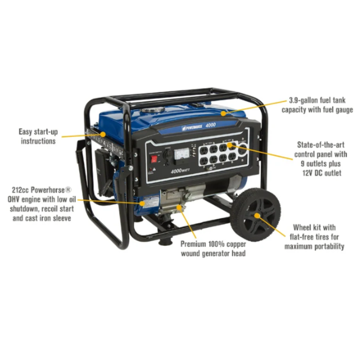 POWERHORSE IND5656 POWERHORSE PORTABLE GENERATOR 4000WATTS (102223)