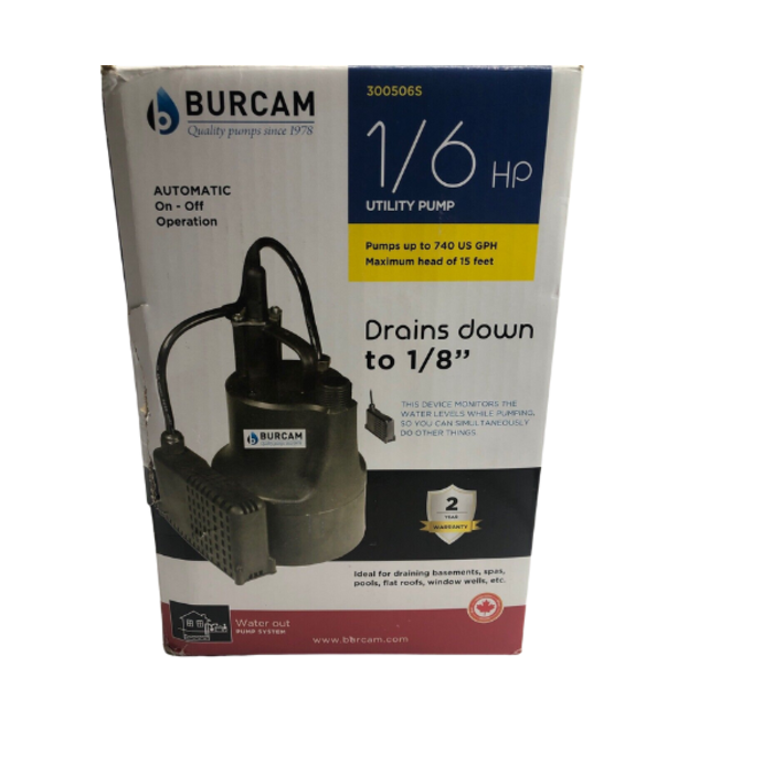 BURCAM IND5664 1/6 HP AUTO UTILITY PUMP 51182 - BURCAM SELF PRIMING SUMBMERSIBLE 3005065