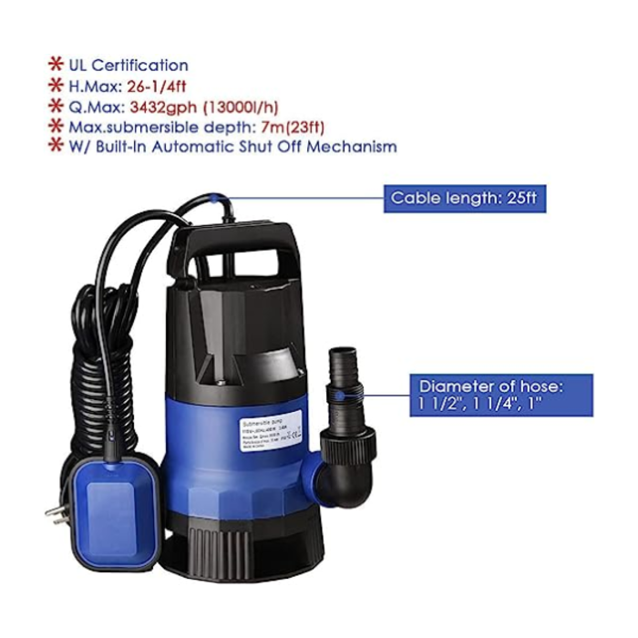 BETA STAR IND 5797/SUMP PUMP, PROSTORMER 1HP 3700GPH SUBMERSIBLE CLEAN/DIRTY WATER PUMP