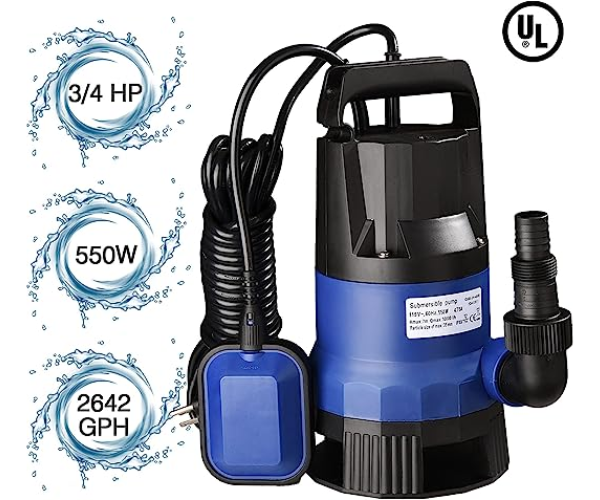 IND5798 YESCOM 3/4 HP SUBMERSIBLE WATER PUMP 2642GPH 550W 110V 60HZ