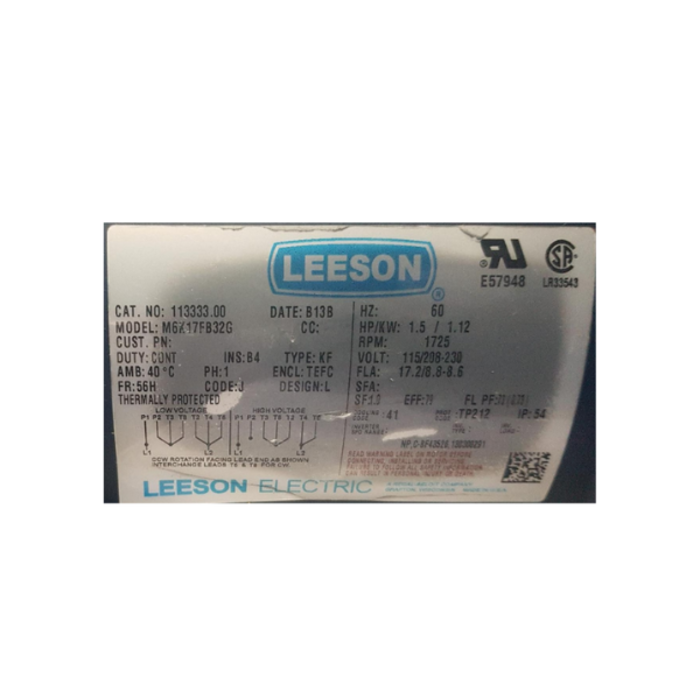 LEESON IND9876 MOTOR/ELE 1.5HP 1725RPM MA 1133333