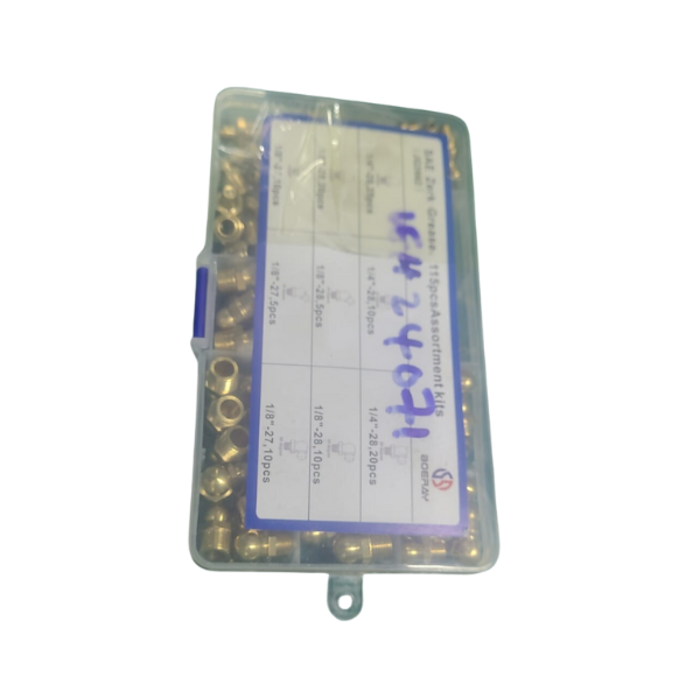 VEH24071 BOERAY 115PCS 1/4" 1/8" HYDRAULIC GREASE BRASS ZERK FITTING SAE